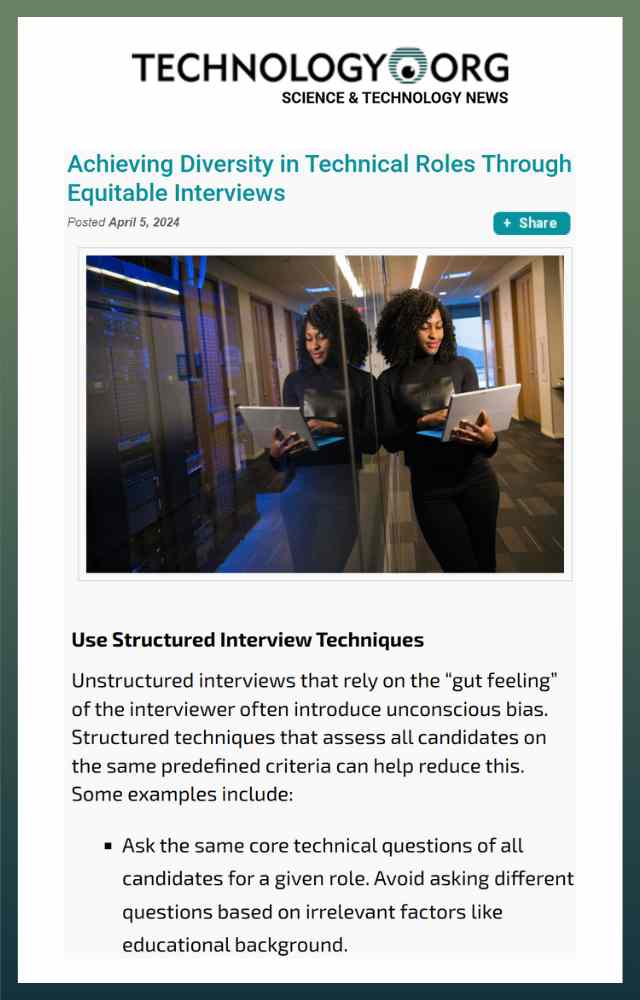 Achieving Diversity in Technical Roles Through Equitable Interviews